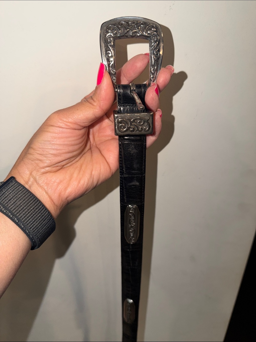 Brighton Black Leather Western Belt with Ornate Silver Buckle